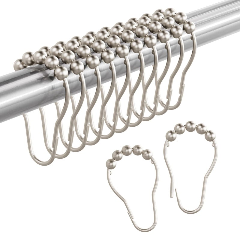 Amazer Shower Curtain Rings, Rust-Resistant Metal Shower Hooks Ring Shower Rings for Curtain Rolling Shower Curtain Hooks for Bathroom Shower Rod Shower Curtain Hangers, Set of 12, Matte Nickel - Image 1